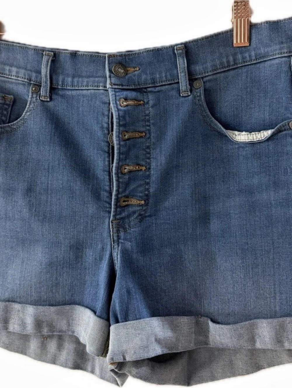 Express Midi High Rise Denim Jean Shorts Size 8